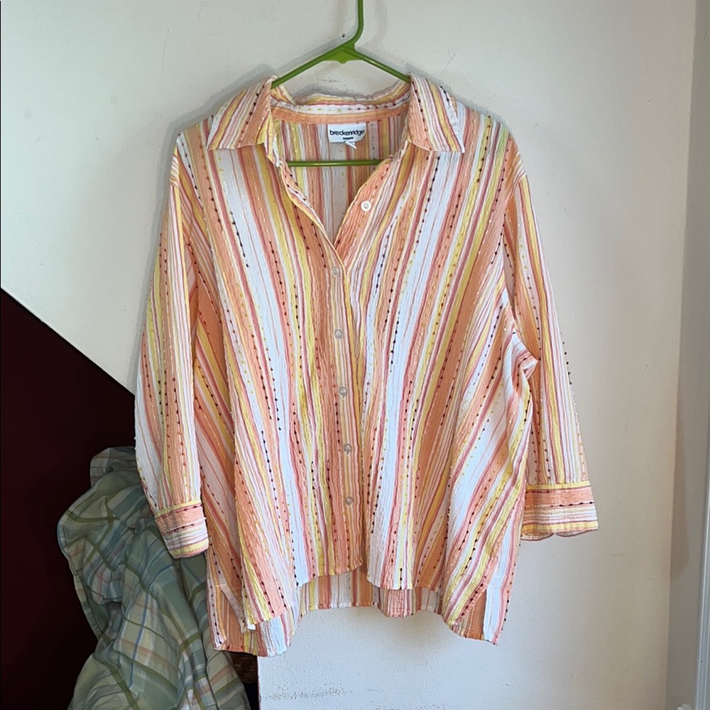 Colorful Oversized Striped Textured Button-Up Shirt Women’s 1X